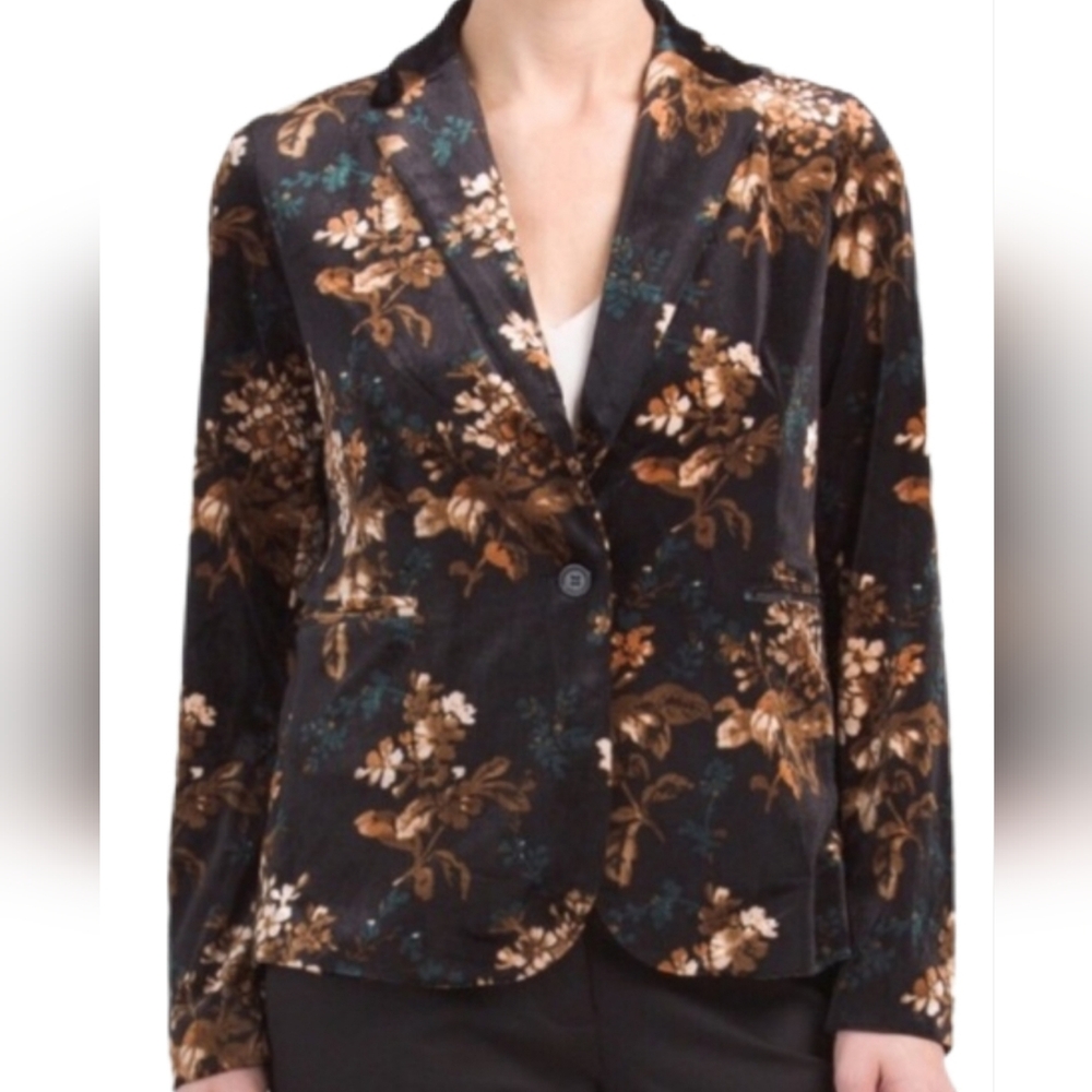 Cynthia Rowley black Floral Velvet collared Women's Blazer jacket XS NWT